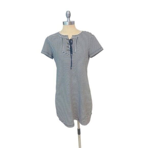 CAbi #5268 Captain Striped Lace Up Nautical Blue White Dress Small - Picture 2 of 6